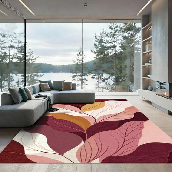 ODIKA 4'x6' Machine Washable Non-Slip Area Rug, Abstract Burgundy High Traffic Rug, Red, 1079471