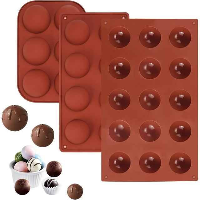 3 Pack Semi Sphere Silicone Mold, Silicone Chocolate Molds, 3 Sizes Hot Chocolate Bomb Mold, Half Circle Moule, Baking Molds for Making Chocolate, Cake, Jelly, Dome Mousse
