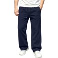 thumbnail image 3 of Xaqiouau Boys Wide Leg Sweatpants Loose Fit Casual Pants with Side Seam Detail Elastic Waist Drawstring Full Length Trousers Kids Everyday Sportswear Navy 10-11Years, 3 of 8