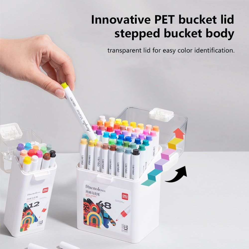 Deli Quick Drying Acrylic Paint Markers Paint Pens Set for Wood, Rock, Canvas, Pens,T-shirt,24 Colors