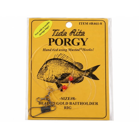 Tide Rite Hand Tied Beaded Gold Baitholder Porgy Rigs, Mustad Wide Gap, Size 2