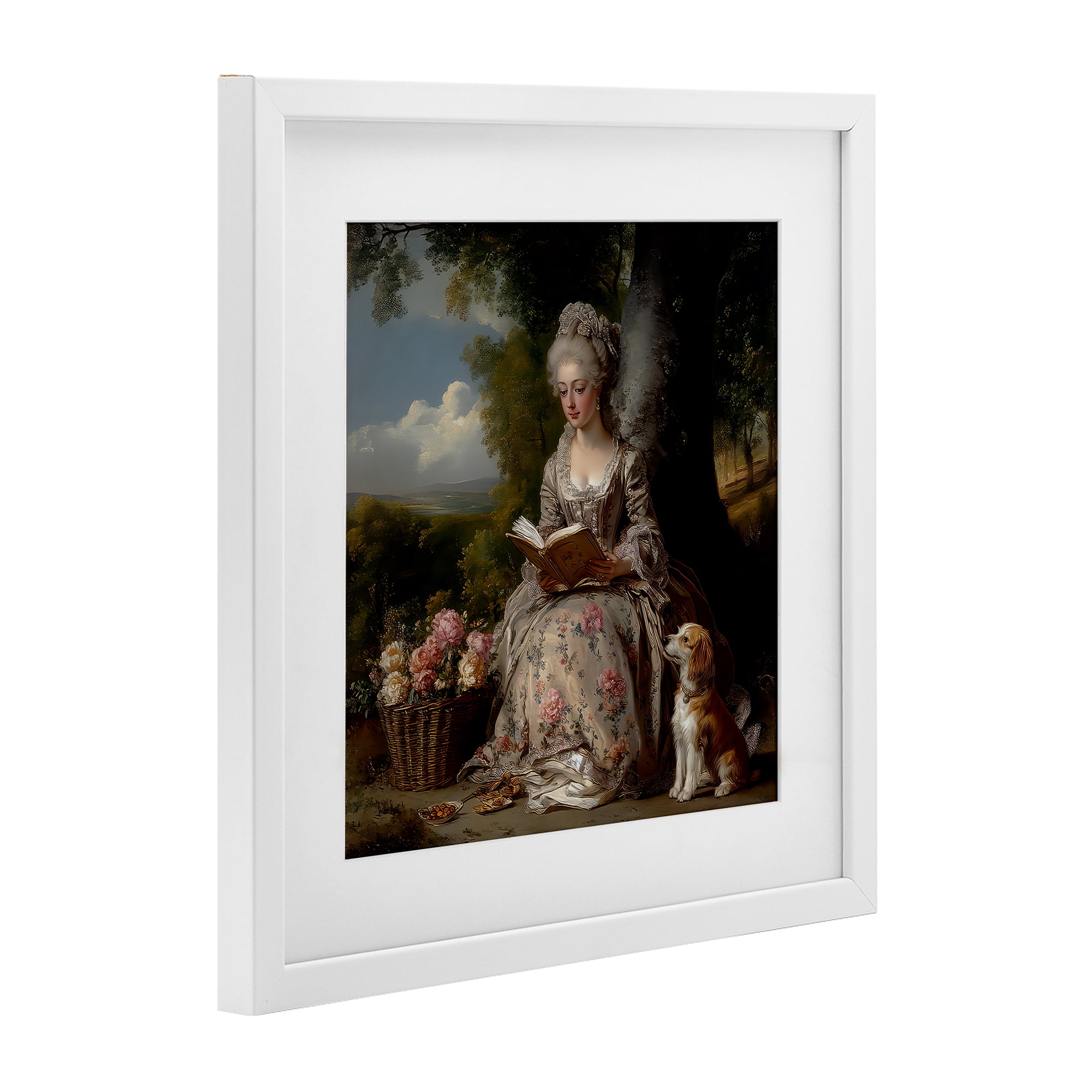 Stupell Industries Rococo Lady with Dog White Framed Print Under Glass, design by The Wands Want
