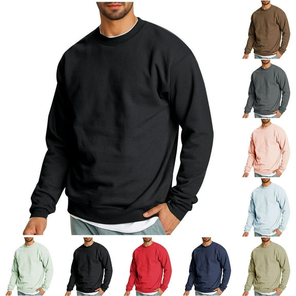 guisaled Men's Essentials Crewneck Sweatshirt Classic Solid Loose Fit Comfort Sweatshirts Long Sleeve Casual Pullover Tops