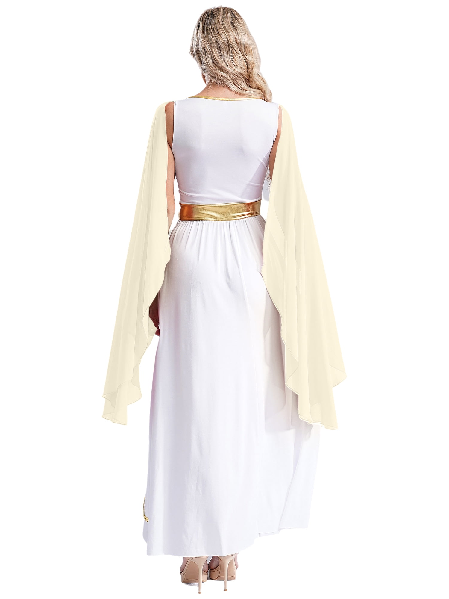 YiZYiF Womens Greek Goddness Costume Ancient Greece Queen Gold Trim Toga  Dress for Halloween Cosplay Champagne-A 4XL - Walmart.com