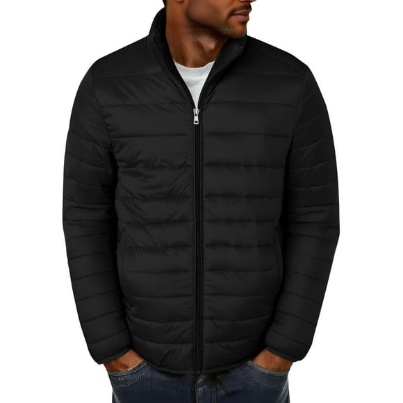 LMKIHUSA Men's Lightweight Puffer Jackets Padded Winter Warm Pockets Coats Zipper Plain Cold Weather Outerwear 2025 Black,M