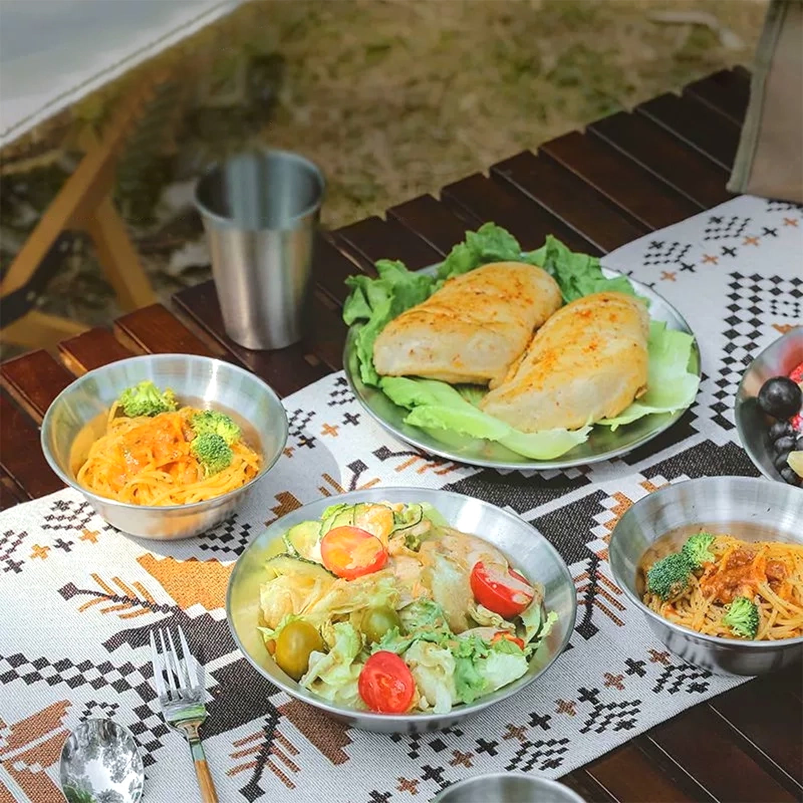 Juego de vajilla de exterior Platos y tazones de acero