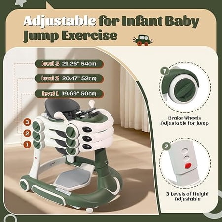 Foldable Baby Walker with Wheels, Baby Learning Walker with 3 Height Positions and Comfortable Seat