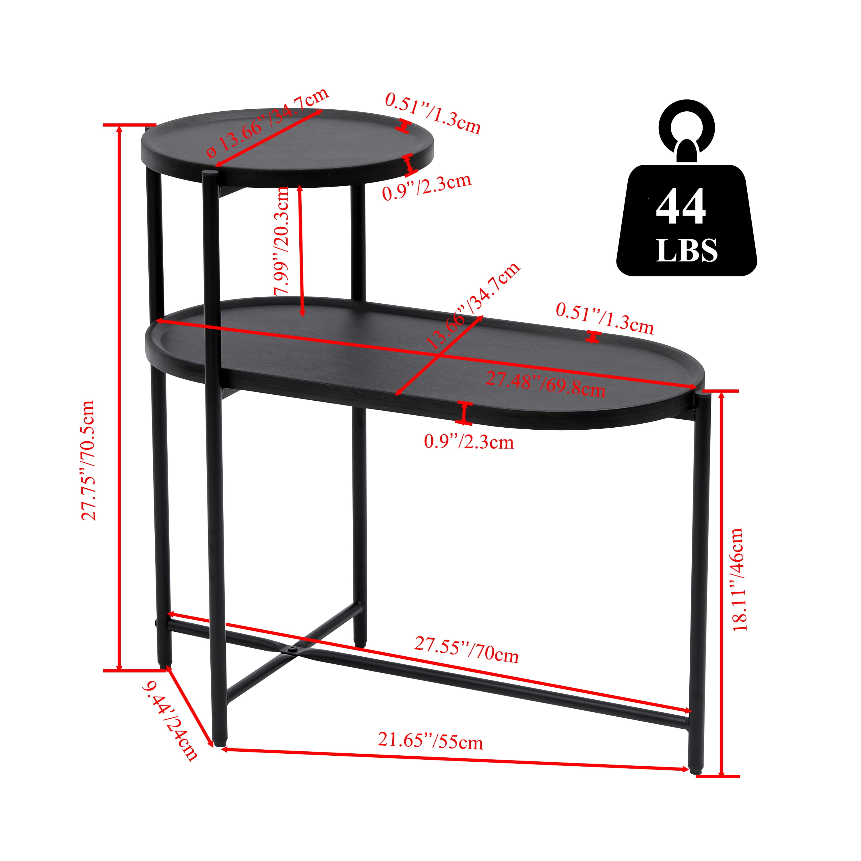 Yoneston 2-Tier Round End Table with Storage Tray Wood Small Side Table for Living Room, Bedroom, Kitchen, Black