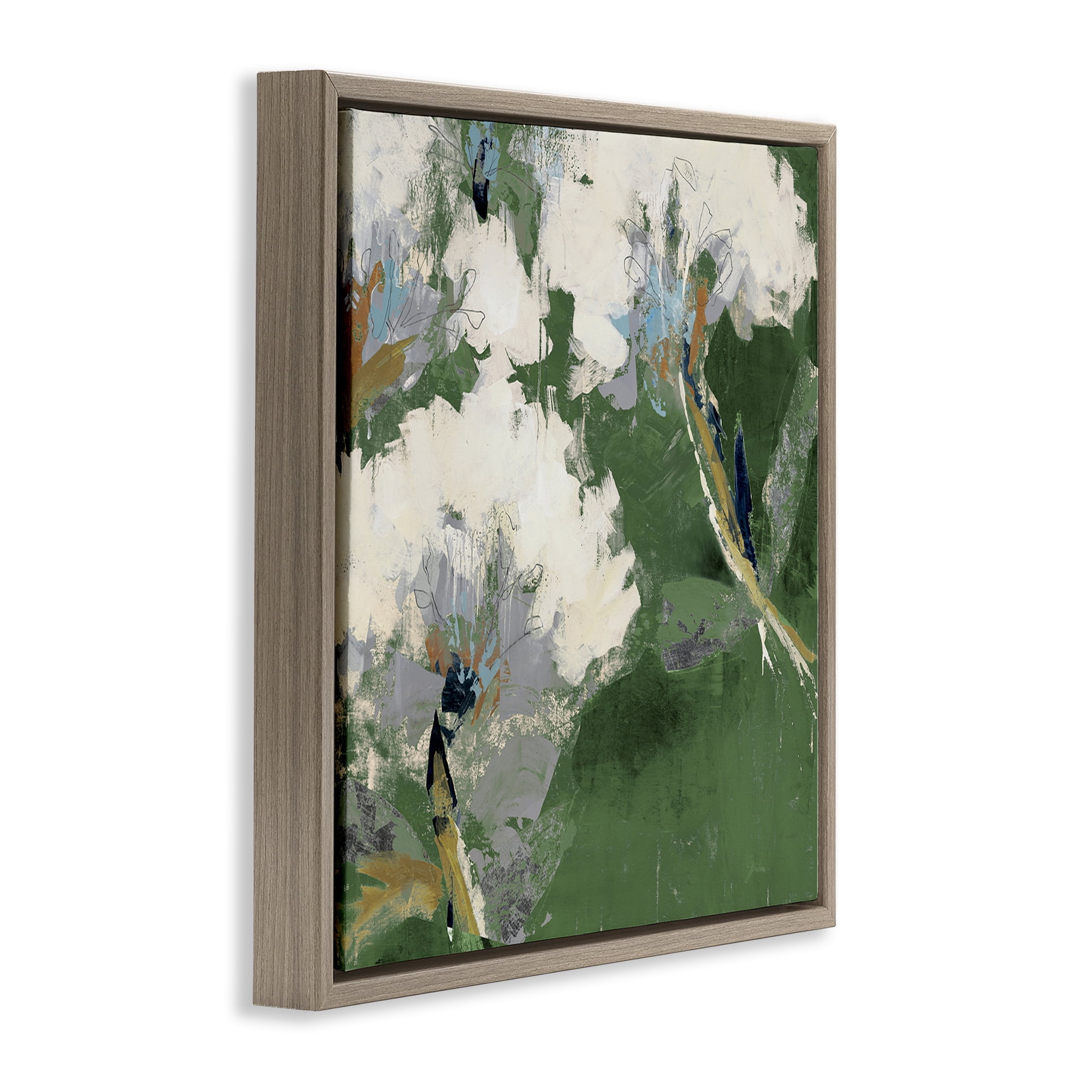 Stupell Industries Green & White Botanicals Plants & Flowers Painting Brown Floater Framed Canvas Art Print Wall Art, 25 x 25