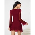 thumbnail image 2 of Vestido mini Milumia de malla con mangas acampanadas y cuello barco, rojo, talla M, 2 of 4
