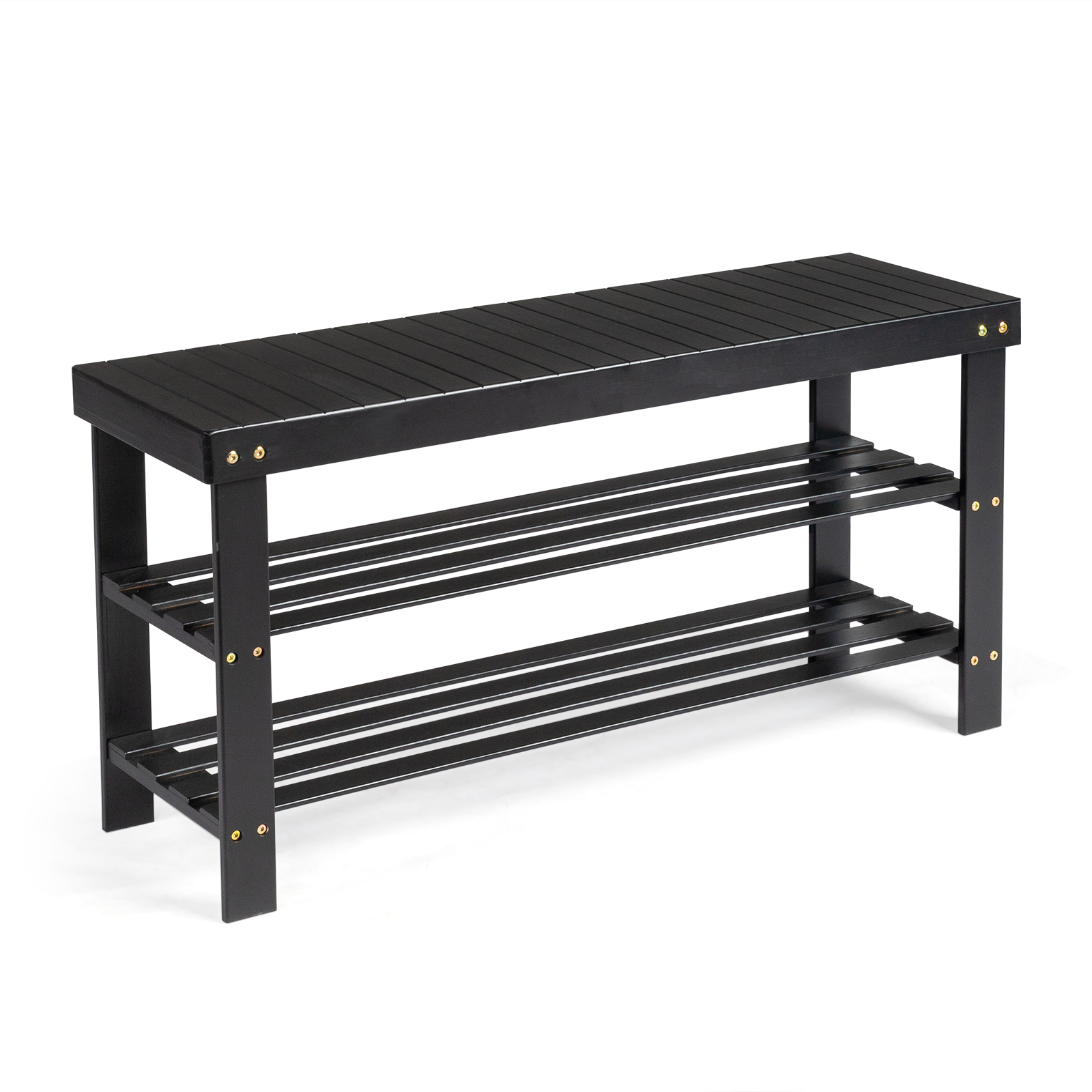 Zimtown 3-Tier Bamboo Shoe Rack Bench, Black photo 5