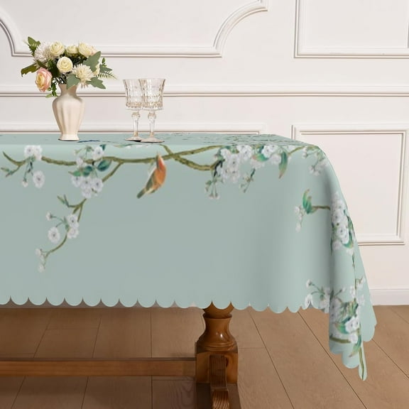 MIZHONA Retro Penoy Floral Tablecloth Rectangle,Butterfly Beige Table Cloth for Kitchen Dinner Decor,60"x102"