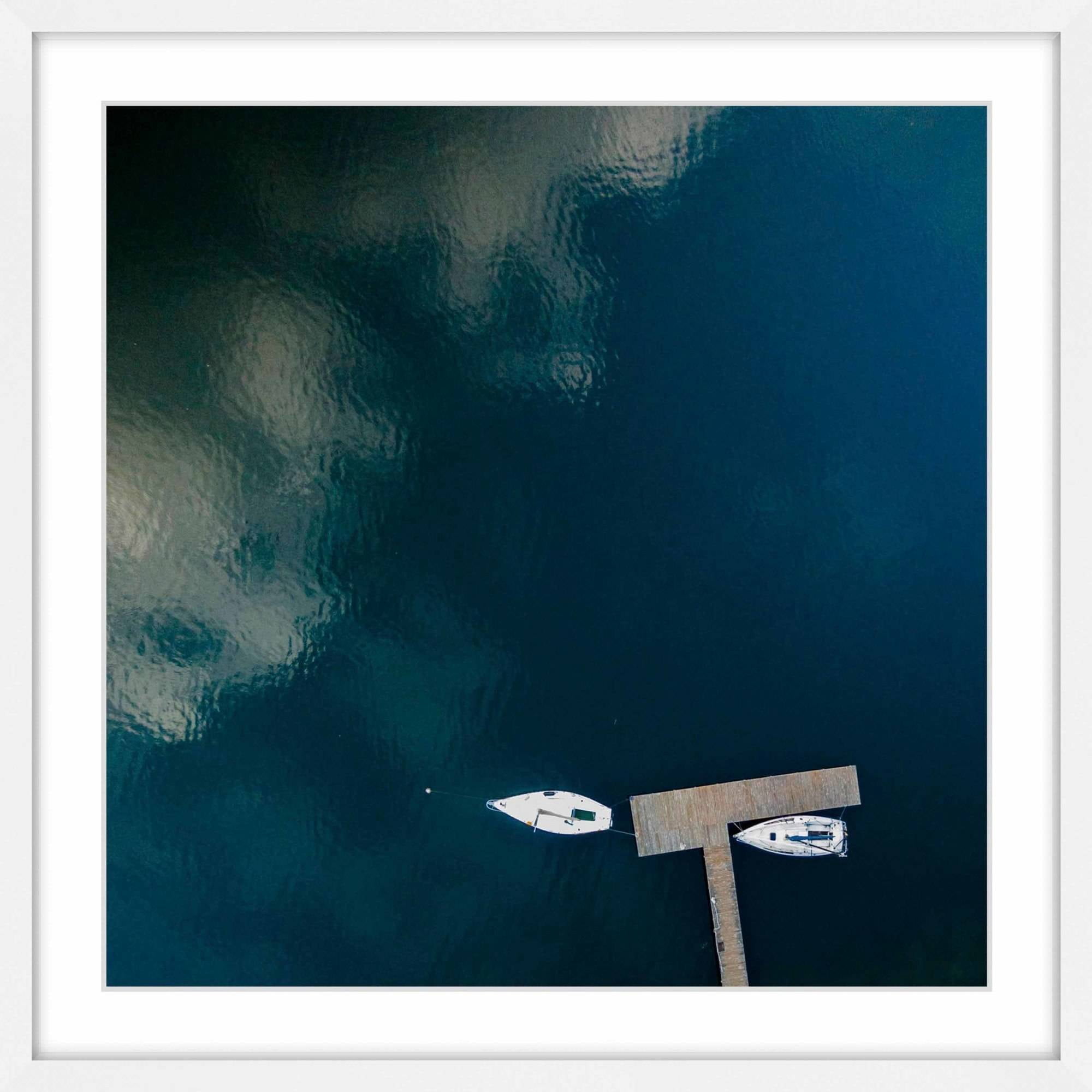 Marmont Hill "White Boats Calm Lake" By Karolis Janulis Framed Painting Art Print, 12.0" x 1.5"