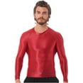 thumbnail image 1 of Jhaoyu Men's Glossy Long Sleeve Compression Shirts Athletic Workout Sports Rash Guard Undershirt Burgundy M, 1 of 6