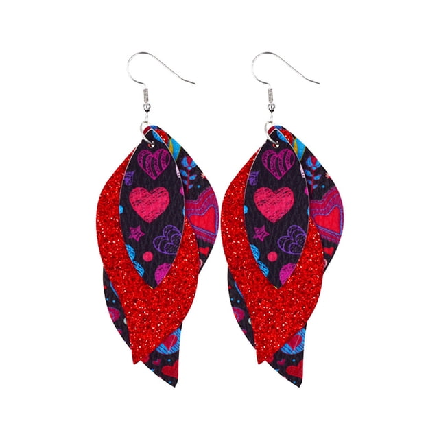 Pendientes para mujer, regalos para mujer, pendientes de San Valentín, pendientes con estampado de corazón y labios rojos de doble cara, pendientes de moda.
