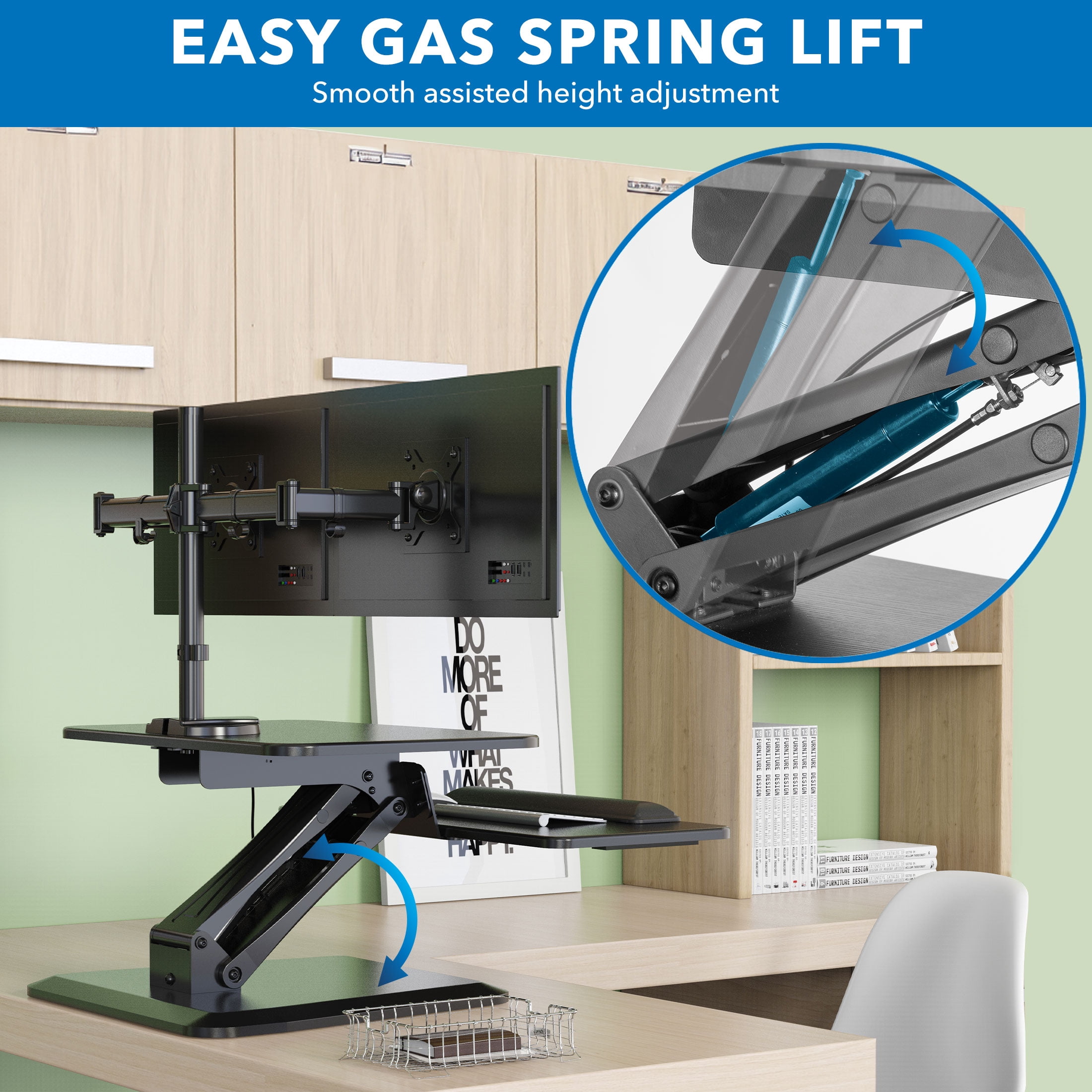 Mount-It! Sit Stand Standing Desk Converter with Dual Monitor Mount Combo Black