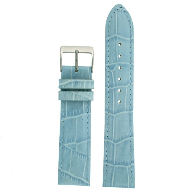 18mm Watch Band Blue Genuine Leather Crocodile Grain