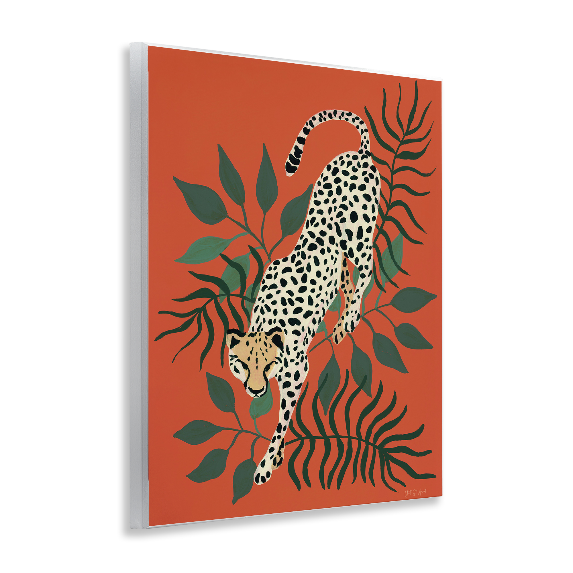 Stupell Industries Stepping Cheetah & Leaves Animals & Insects Painting Unframed Art Print Wall Art, 11 x 14