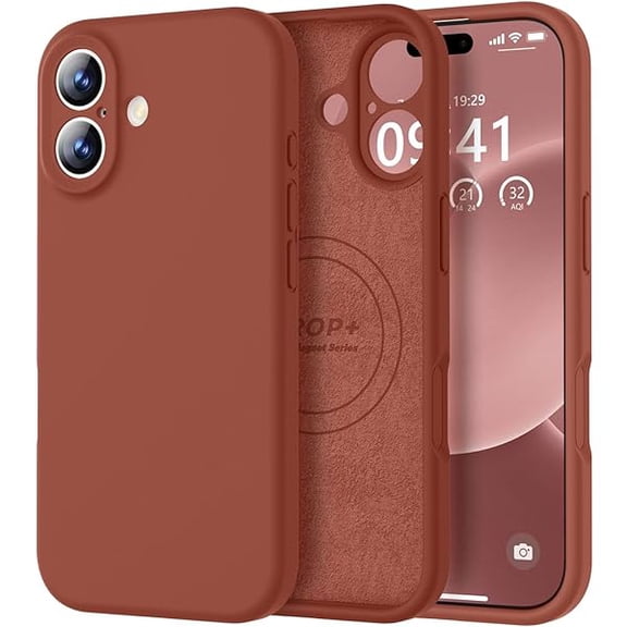 ZHU997 Magnetic Compatible with iPhone 17 Case (Compatible with Magsafe) (Upgraded Camera Protection) Liquid Silicone Shockproof Full Body Protective Phone Cover for Women Men, Caramel, 6.3"