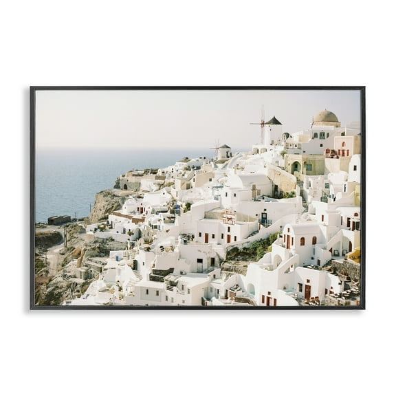 Stupell Industries European Seaside City Town & City Photography Black Framed Art Print Wall Art, 18 x 12