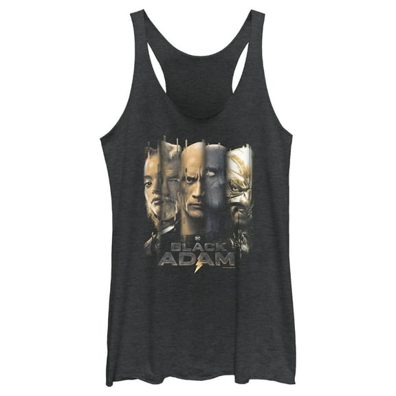 Women's Black Adam Faces of Justice  Racerback Tank Top Black Heather X Small