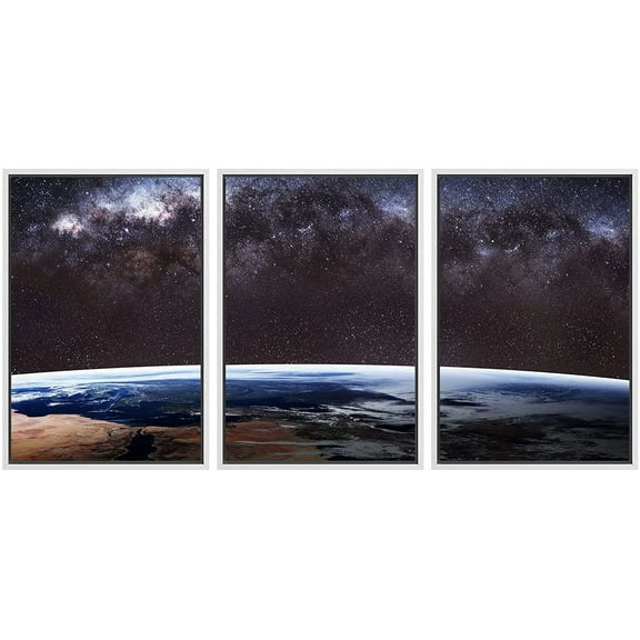 wall26 - 3 Piece Framed Canvas Wall Art Earth Image. - Modern Home Art Stretched and Framed Ready to Hang - 16"x24"x3 WHITE