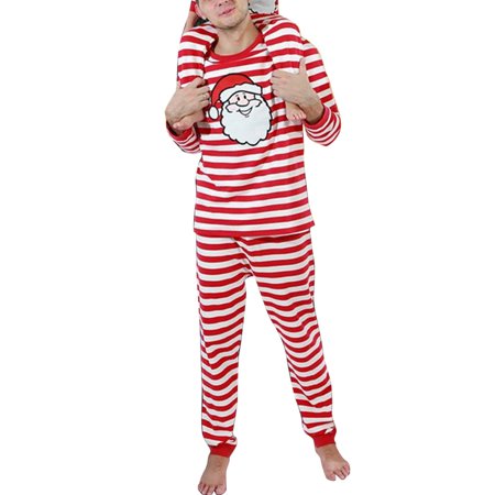 

Pudcoco Matching Family Christmas Pajamas Set Santa Stripes Top Elastic Pants