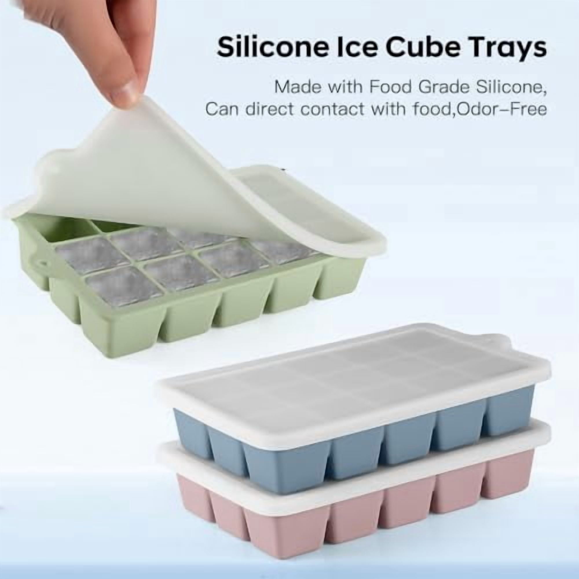 3-Pack Silicone Ice Cube Trays with Lids, BPA-Free Flexible Ice Molds for Whiskey, Cocktails, and Baby Food, Easy Release Freezer Trays for Perfect Cubes Every Time