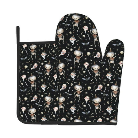 

Gaeub cute Skull bone Print Oven Mitts and Pot Holders Sets of 2 Heat Resistant Pad Cooking Gloves for Baking BBQ Home Decor