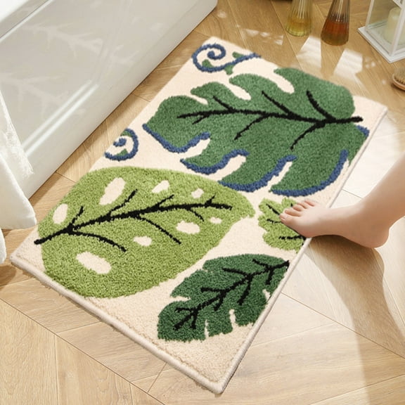 XEOVHV Sage Green Plant Non Slip Bathroom Rugs, Cute Monstera Leaf Absorbent Bath Mat, Funny Botanical Floor Bathmat Washable Small Bath Matt Bathroom Decor-16x24 inches