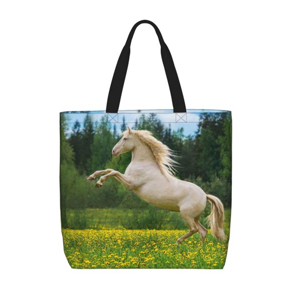 Sikiie Horse Rearing Up In The Field Print Single Shoulder Bag, Large Capacity Zipper Handbag, Waterproof Shopping Bag, School and Work Shoulder Bag
