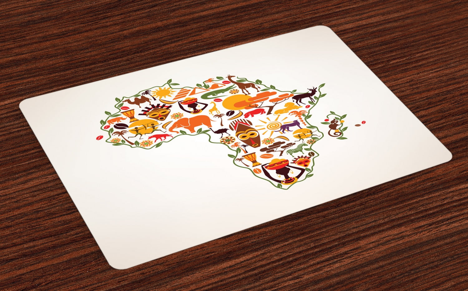 African Placemats Set of 4 Africa Travel Map Plan Traditional Objects
