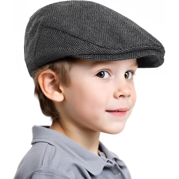 Tweed Newsboy Cap for Boys , 20s Flat Beret for Little Gentlemen Pageboy Fedora Cabbie Herringbone Hat