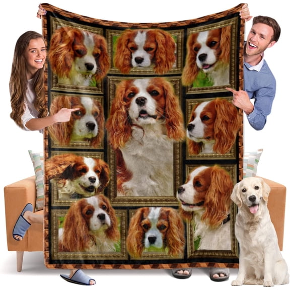 Blanket King Charles Cavalier Dog Blankets Fuzzy Fleece Soft Blanket Cozy Warm Travel Blanket for Couch Sofa or Bed, Dogs Lover Gift, 50 x 60 Inch