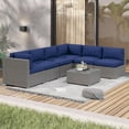 thumbnail image 7 of SOLAURA 7-Piece Outdoor Patio Furniture Sofa Set, Gray Wicker Rattan Sectional Sofa Conversation Set  with Glass Coffee Table and Cushions, Navy Blue, 7 of 7
