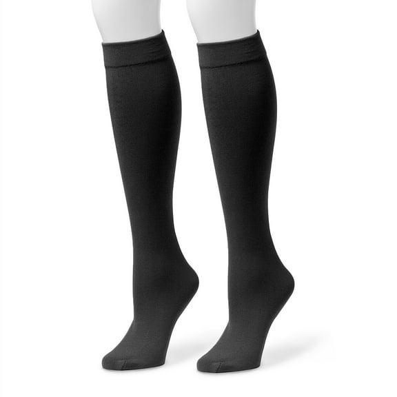 Muk Luks Women's 2 Pack Fleece Lined Knee High Socks, Blk/Blk, S/M