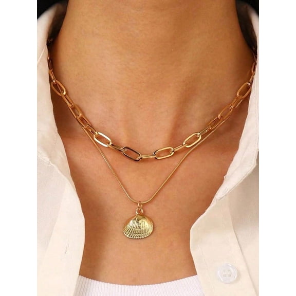 1Pc Gold Shell Pendant Necklace for Women Beach Vacation Jewelry