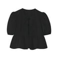 thumbnail image 3 of Women's Tie Front Tops Solid Color 3/4 Sleeve Peplum Babydoll T Shirt Puff Sleeve Trendy Basic Tees Black,M, 3 of 4