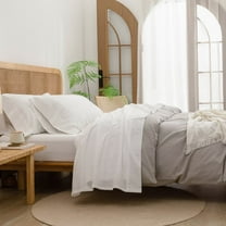 BESTOUCH Sheet Set 100% Washed Cotton Linen Feel Super Soft Comfortable Chic Lightweight 4 Pcs Home Bedding Set Off White King