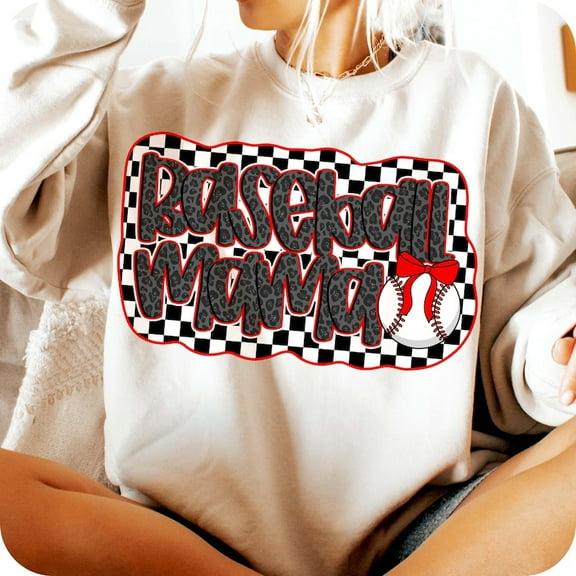 Checkered Baseball Mama Sweatshirt, Retro Coquette Game Day Shirt, Baseball Mom Gift, Preppy Sports Crewneck
