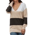 thumbnail image 4 of Women Striped Print Color Block Deep V Neck Long Sleeve Knitted Shirt, 4 of 7