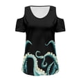 thumbnail image 5 of POLERO Women's Short Sleeve Shirts Cold Shoulder Tops Soft V Neck Blouse Tunic Shirt Sexy Octopus Art Print for Vacation Beach Hawaii Tshirt Casual Travel 2XL, 5 of 7