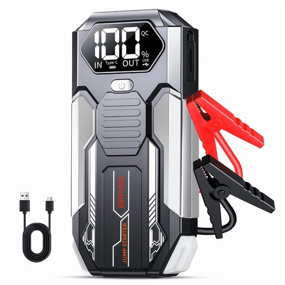 BRPOM Car Battery Jump Starter 4000A, 12V Jump Starter Battery Pack for 6.0L Gas and 5.0L Diesel, 16800mAh Portable Jump Box with LED Light, LED Display, Fast Charging & Emergency Power Bank