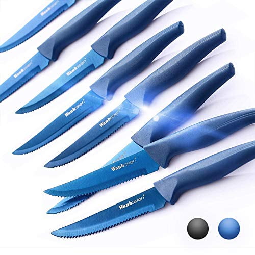 Wanbasion Blue 8Piece Steak Knife Set Dishwasher Safe, Steak Knife Set