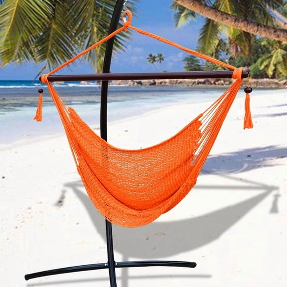 SUNRISEUMBRELLA Hanging Caribbean Polyester Hammock Chair 48 Inch (Orange)