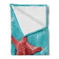 thumbnail image 2 of Starfish Soft Flannel Fleece Throw Blanket, Red Starfish in the Vibrant Blue Water Sun Rays Reflection Aquatic Tropical Life, Cozy Plush for Indoor and Outdoor Use, 50" x 60", Aqua Red, by Ambesonne, 2 of 5