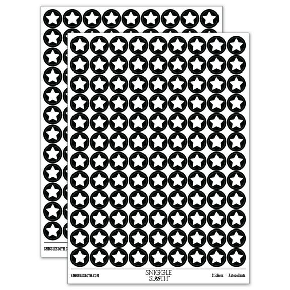 Star Curved Points 200 Round Stickers - Black - Gloss Finish - 0.50" Size