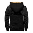 thumbnail image 4 of Men's Winter Print Hooded Jacket, Color-Block Pattern Fleece-Lined Thick Casual Zipper Coat for Outdoor Leisure and Holiday Gift,Black,4XL, 4 of 5