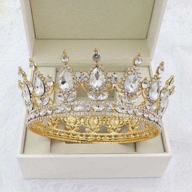 Granjero Gordo Tocado de princesa para novia, corona, decoración de joyas con diamantes de imitación de cristal, decoración para fiesta de disfraces de celebración de baile (G)