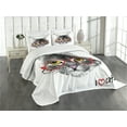 thumbnail image 3 of Ambesonne Kitten Quilted Bedspread Set 3 Pcs, Nerd Cat with Glasses, King Size, Black White Red, 3 of 5